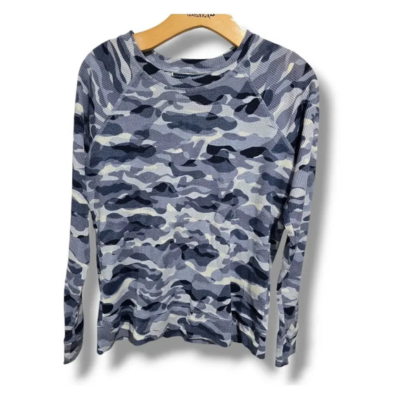 Karen Scott Sport women's blue Camo-Print Waffled Crewneck Top - xs - Picture 1 of 8